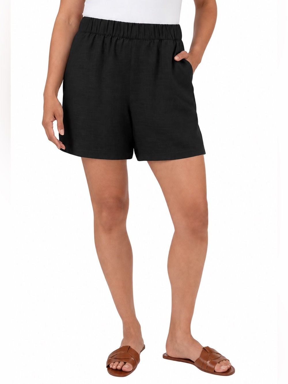 Blank NYC Linen Blend Shorts NWT Black Pull On 5” Inseam M Stretchy Waist